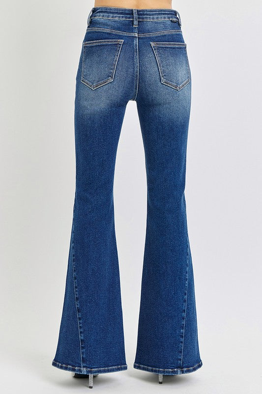 RISEN Distressed Button-Fly Flare Jeans - Harmony Haven - Essentials
