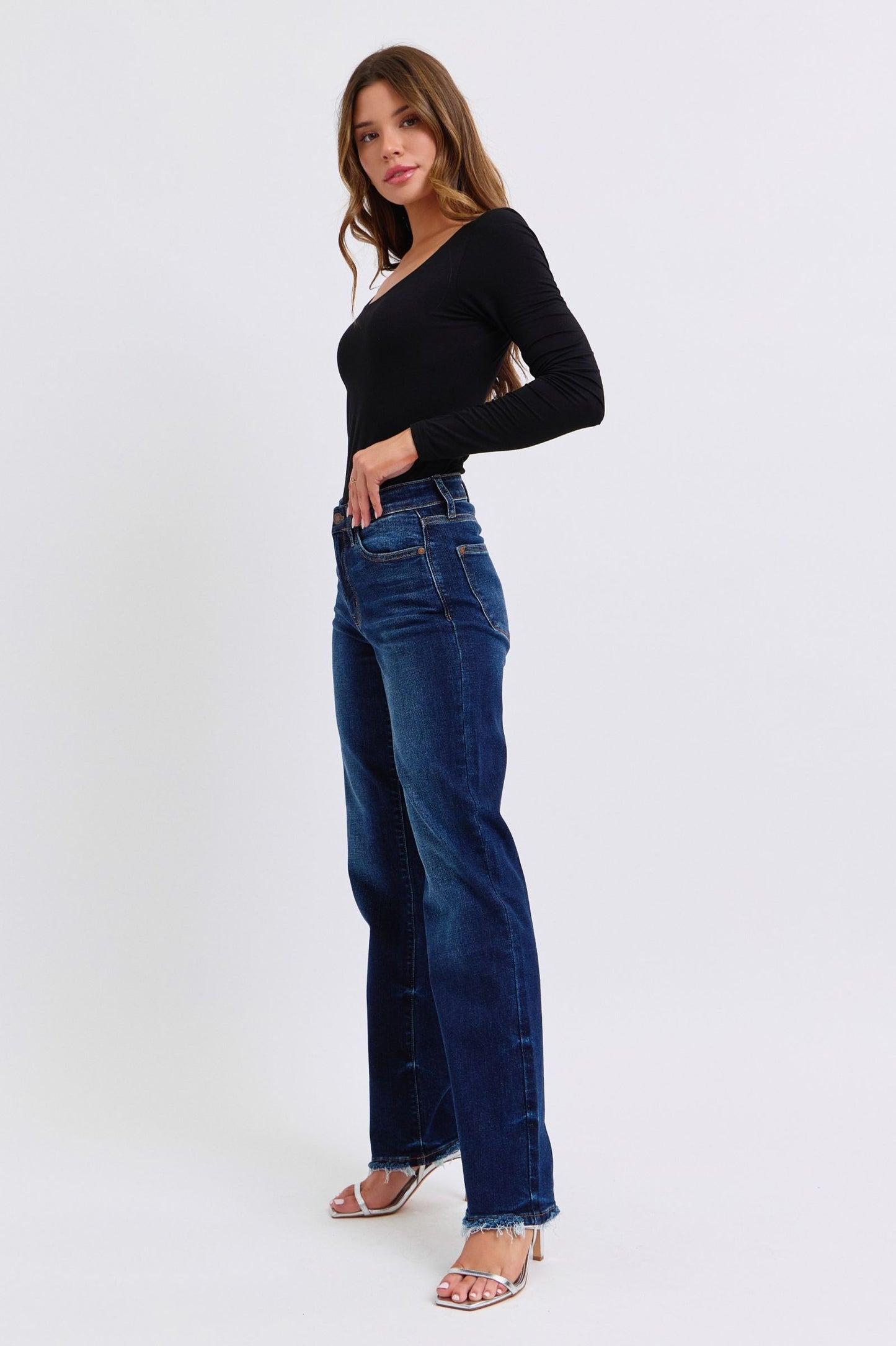 Judy Blue Full Size Raw Hem Straight Leg Jeans - Harmony Haven - Essentials