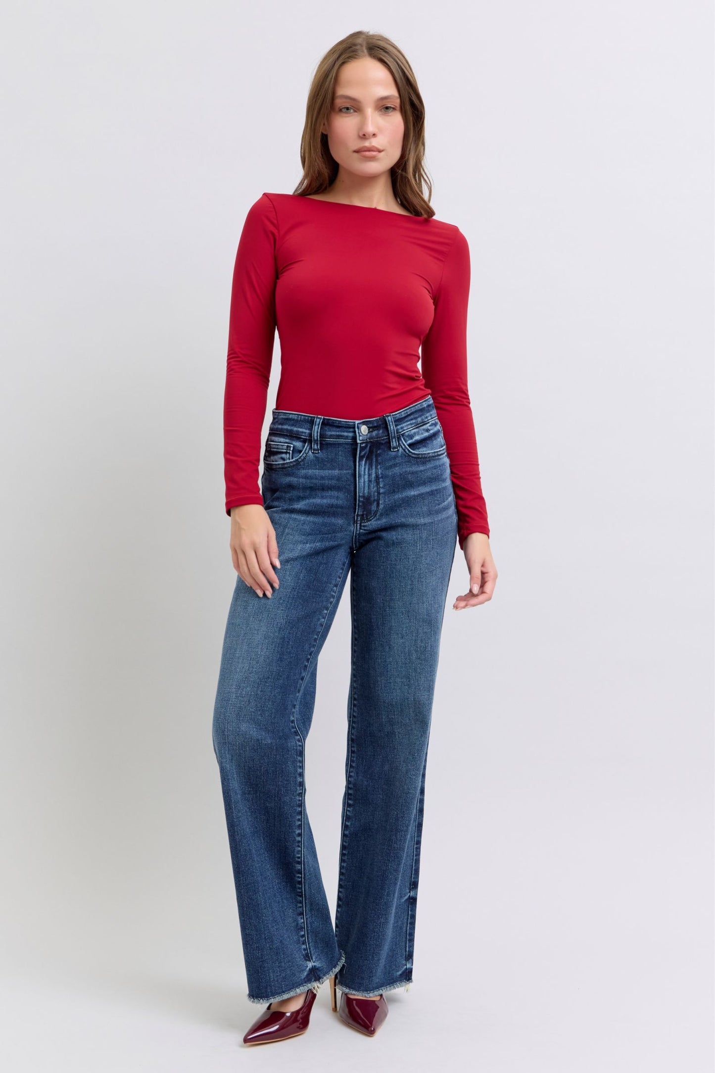 Judy Blue Full Size Raw Hem Mid Rise Jeans - Harmony Haven - Essentials