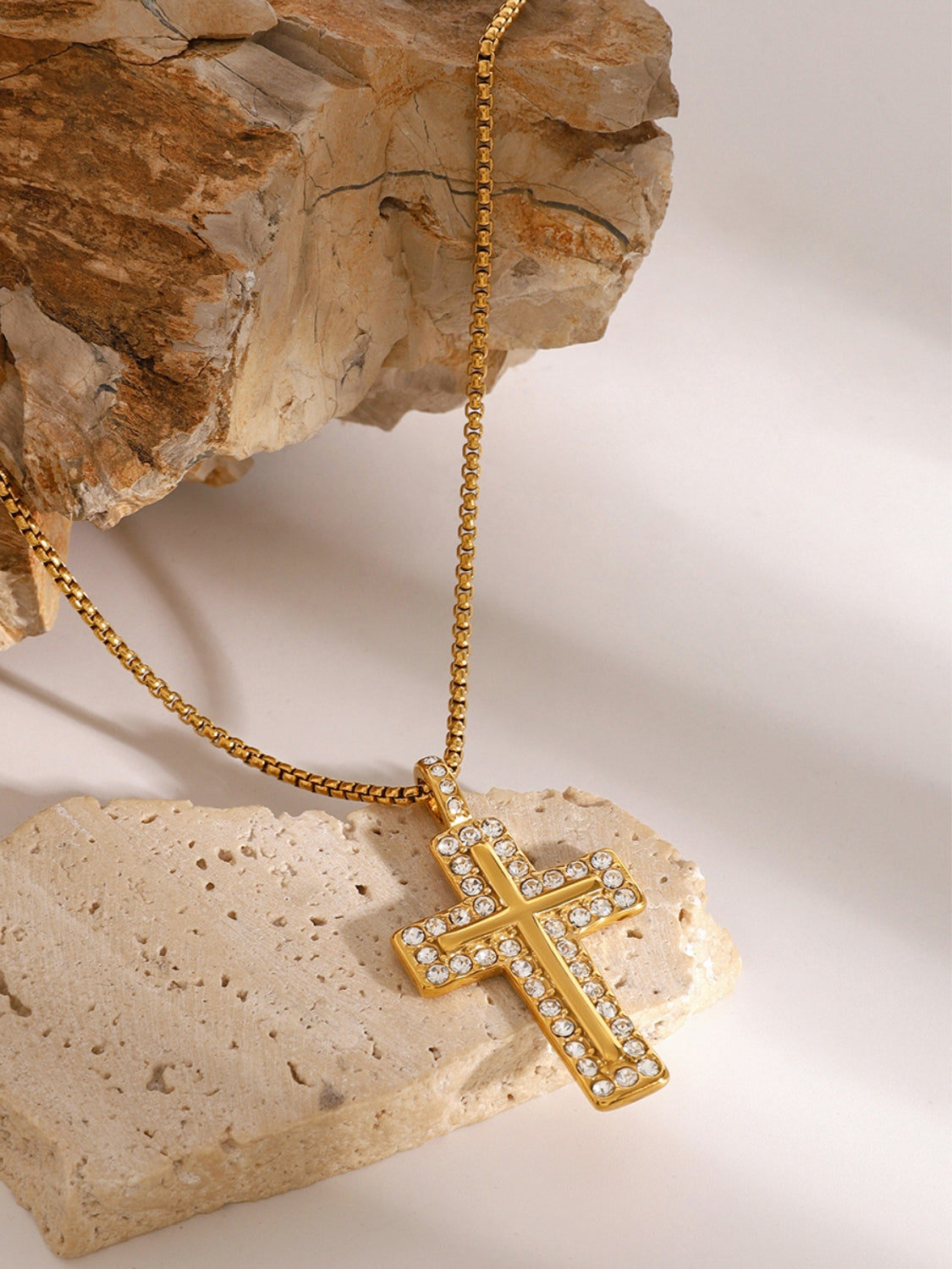 18K Gold-Plated Inlaid Zircon Cross Necklace - Harmony Haven - Essentials