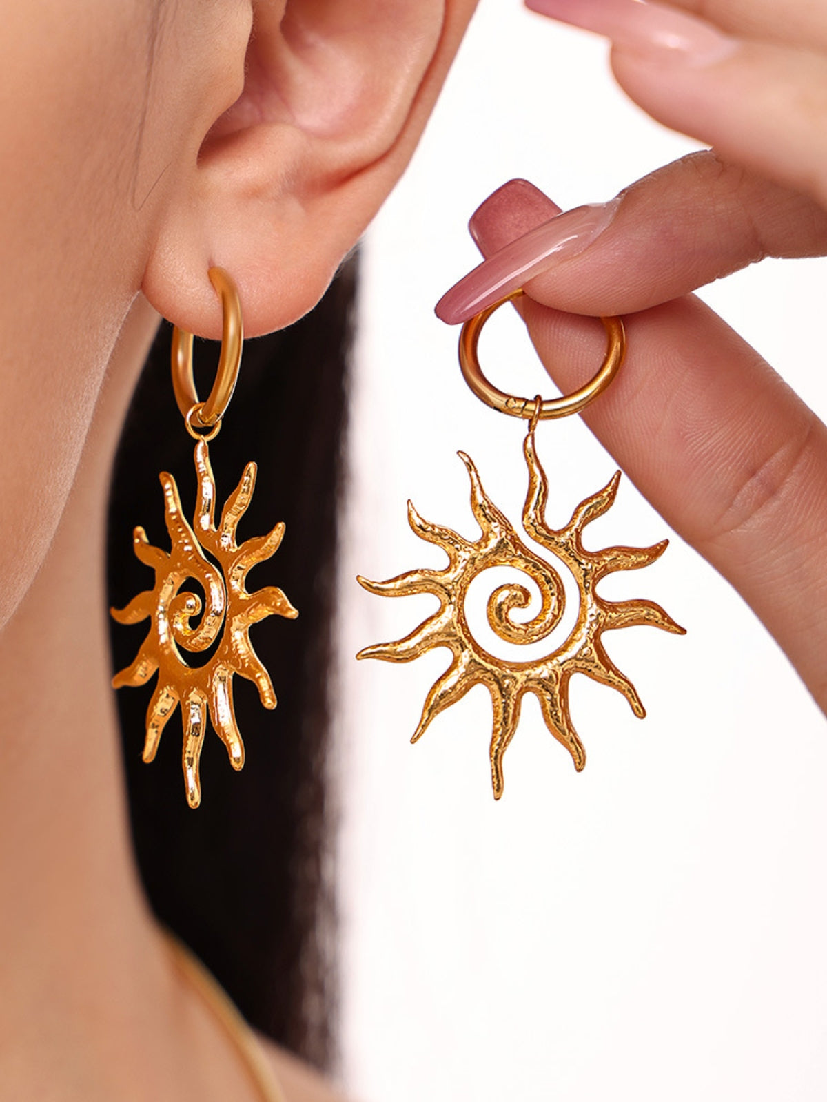 18K Gold-Plated Sun Necklace and Earrings 2 Piece Jewelry Set - Harmony Haven - Essentials