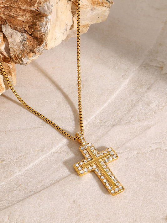 18K Gold-Plated Inlaid Zircon Cross Necklace - Harmony Haven - Essentials
