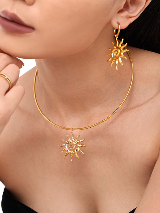 18K Gold-Plated Sun Necklace and Earrings 2 Piece Jewelry Set - Harmony Haven - Essentials