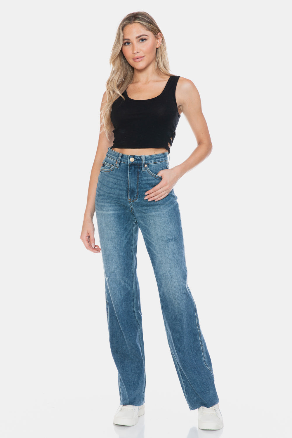 Judy Blue Full Size Tummy Control Cut Raw Hem Straight Jeans - Harmony Haven - Essentials