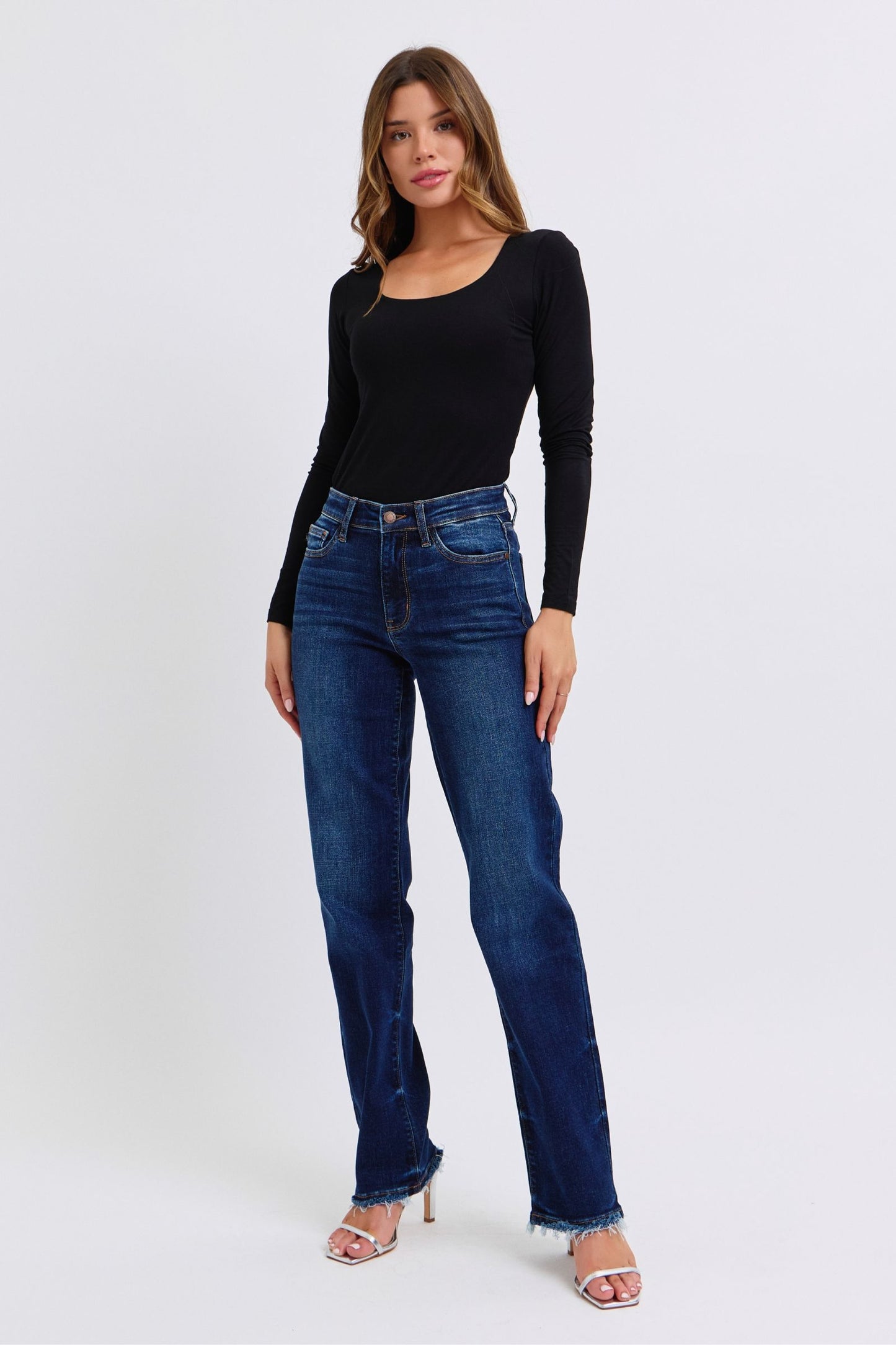 Judy Blue Full Size Raw Hem Straight Leg Jeans - Harmony Haven - Essentials