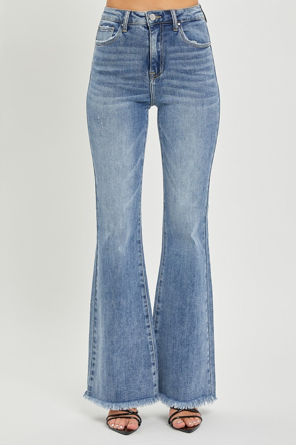 RISEN Full Size High Waist Raw Hem Flare Jeans - Harmony Haven - Essentials