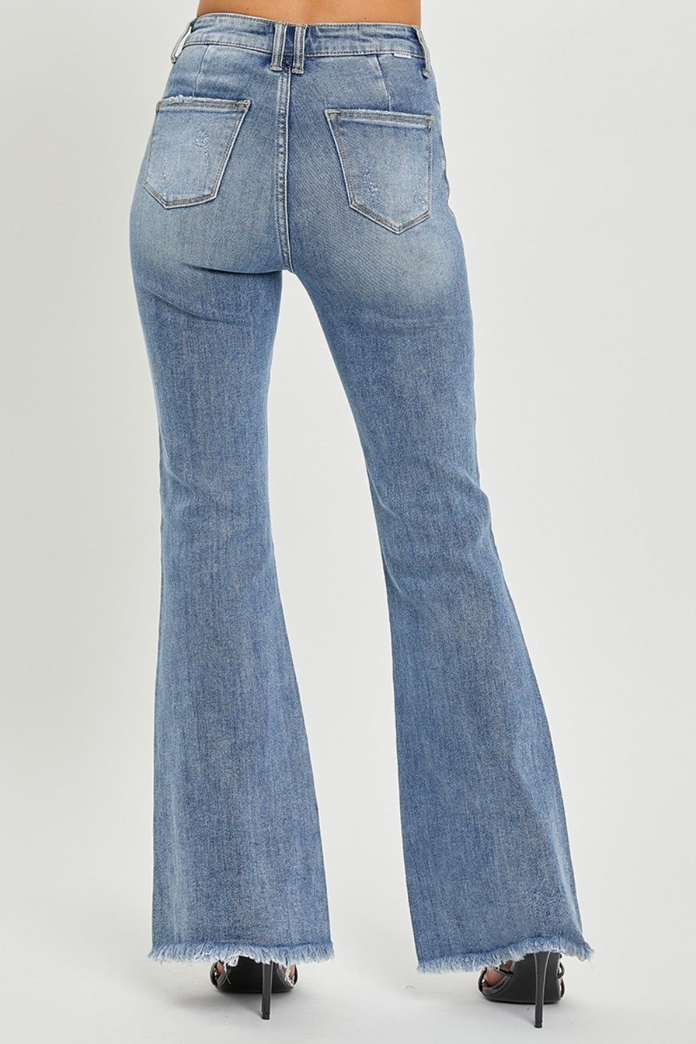 RISEN Full Size High Waist Raw Hem Flare Jeans - Harmony Haven - Essentials