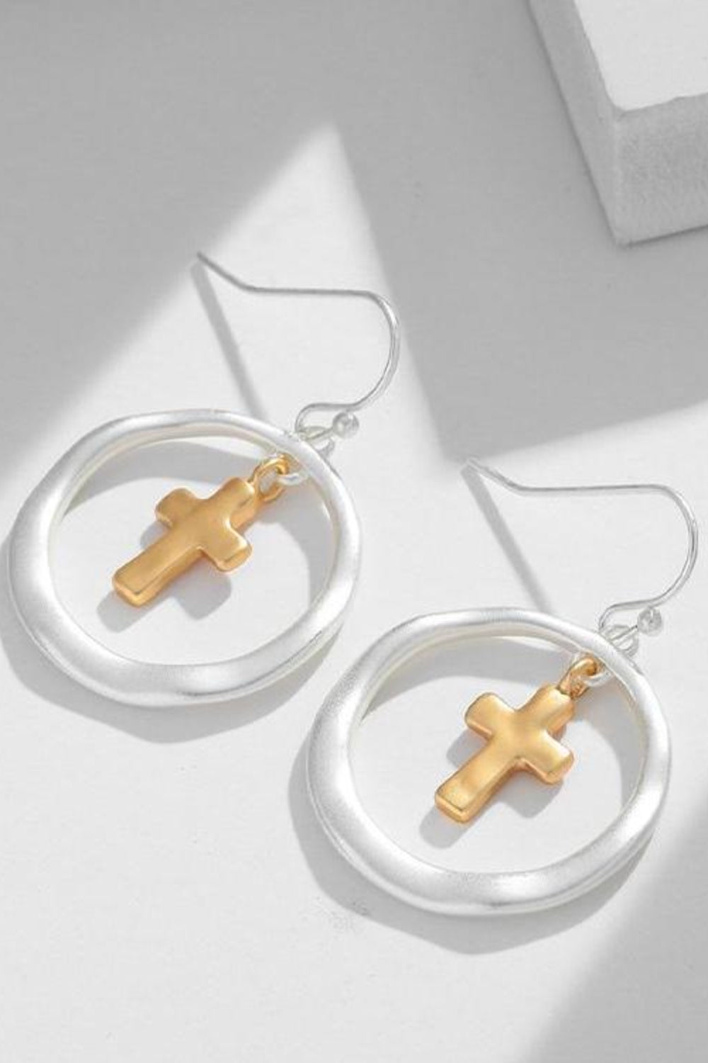 Brass Contrast Cross Dangle Earrings - Harmony Haven - Essentials