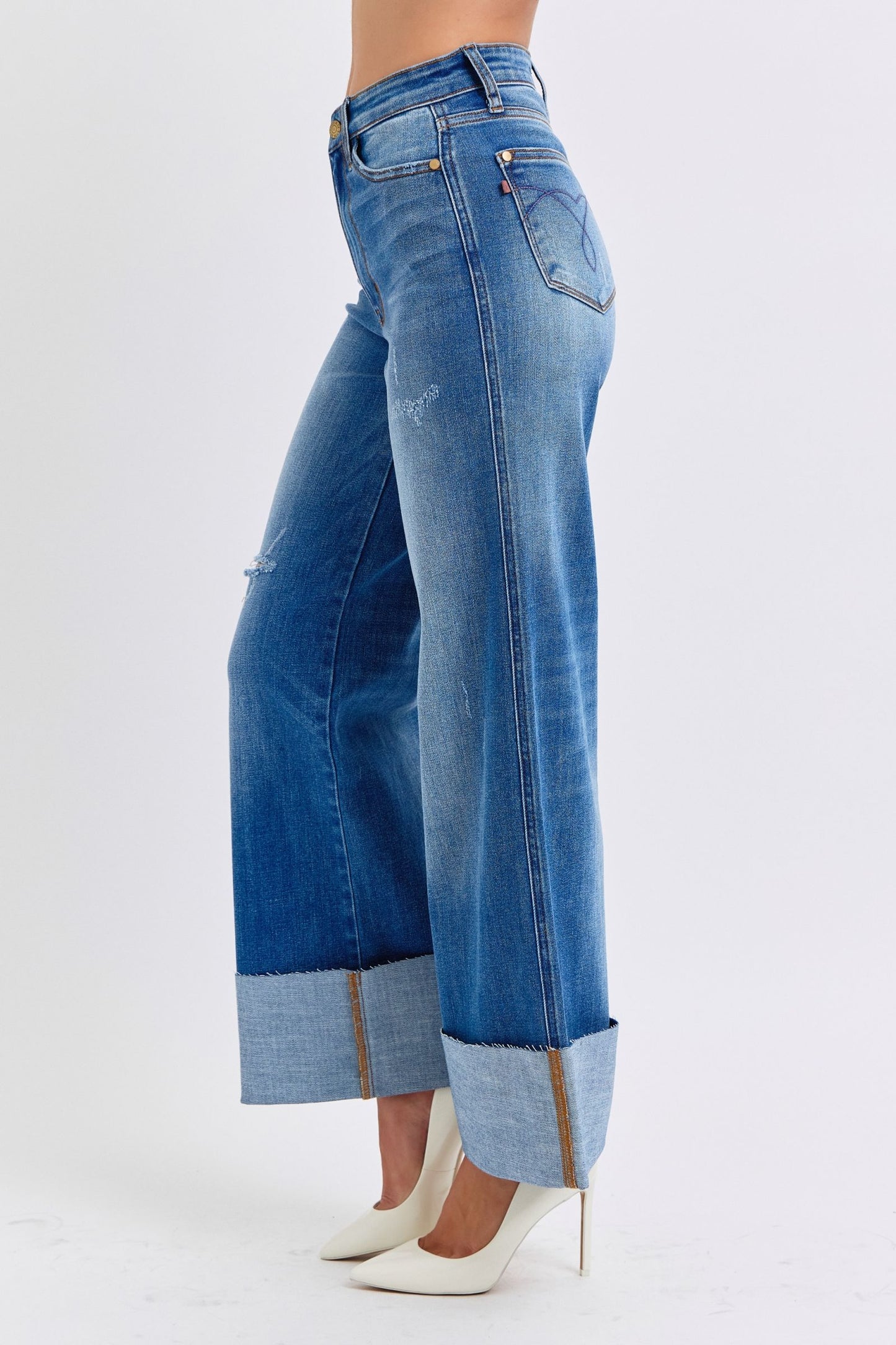 Judy Blue Full Size Distressed High Waist Wide Leg Jeans - Harmony Haven - Essentials