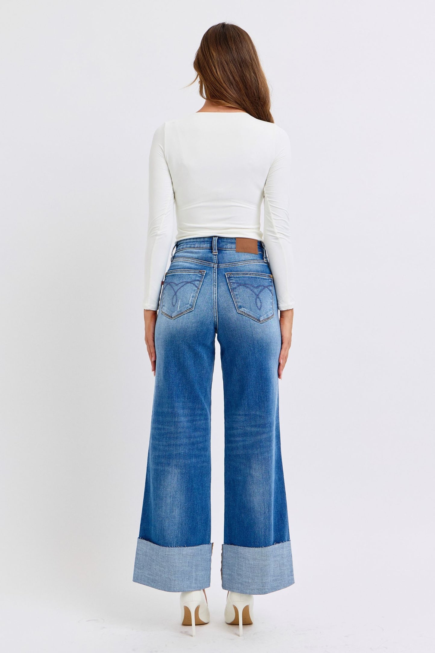 Judy Blue Full Size Distressed High Waist Wide Leg Jeans - Harmony Haven - Essentials