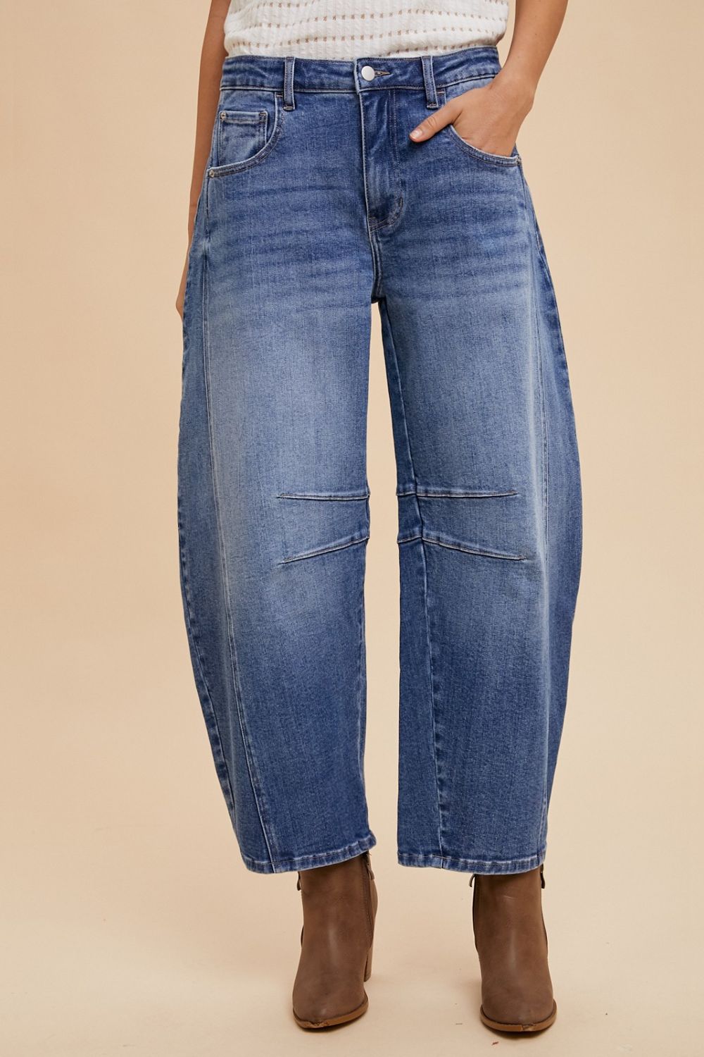 Annie Wear Mid Rise Barrel Leg Jeans with Pockets - Harmony Haven - Essentials
