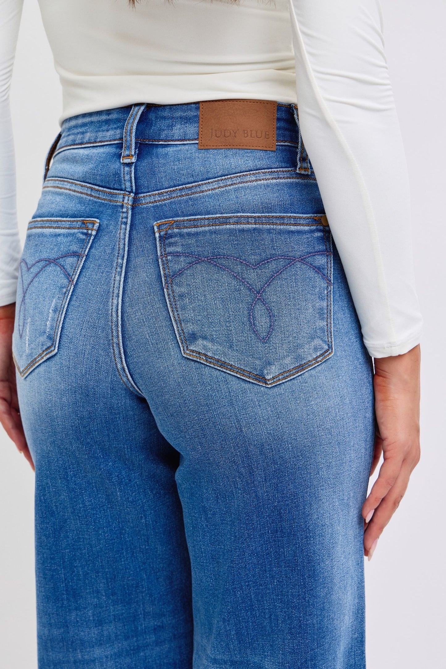 Judy Blue Full Size Distressed High Waist Wide Leg Jeans - Harmony Haven - Essentials