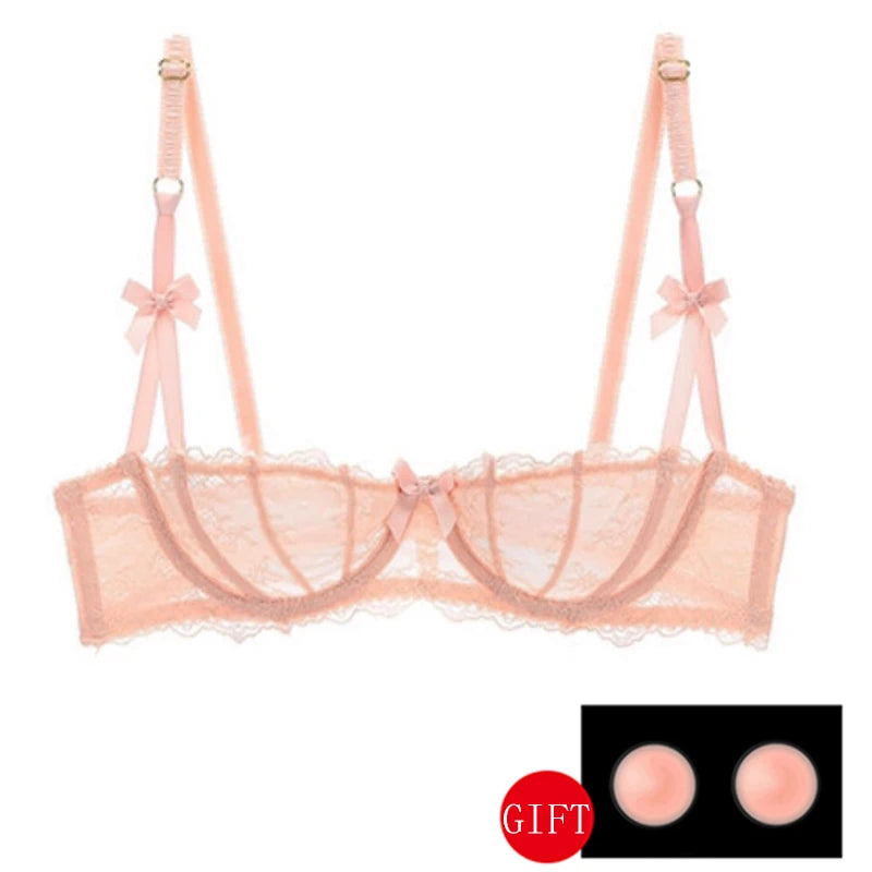 Women's Sheer Floral Lace Balconette Bra – Unlined Underwire Half-Cup Lingerie - Harmony Haven - Essentials