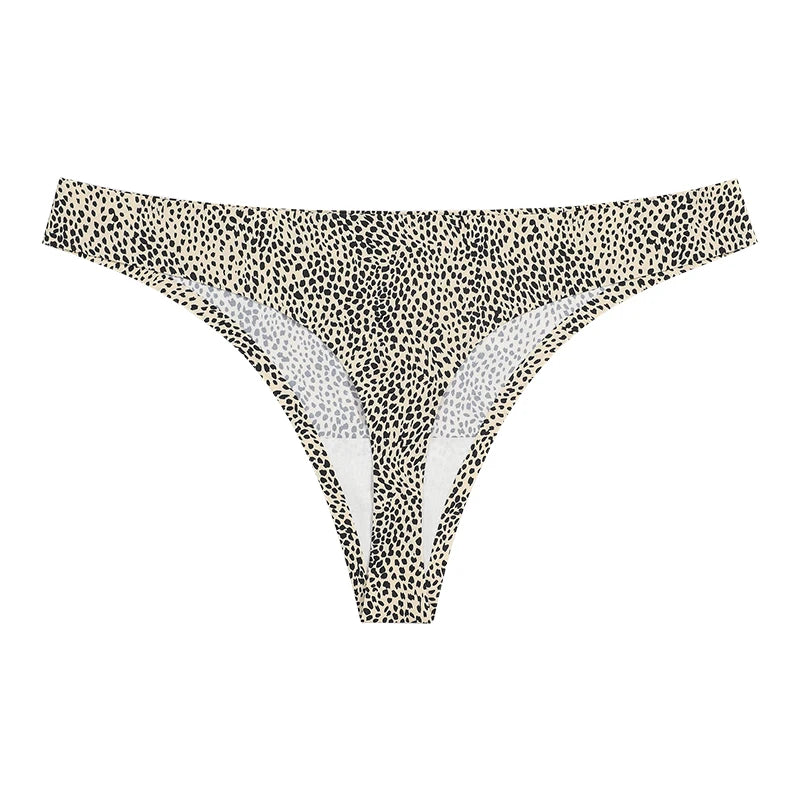 Women’s Leopard Print Seamless Thong – Low Waist Ice Silk G String Panties - Harmony Haven - Essentials
