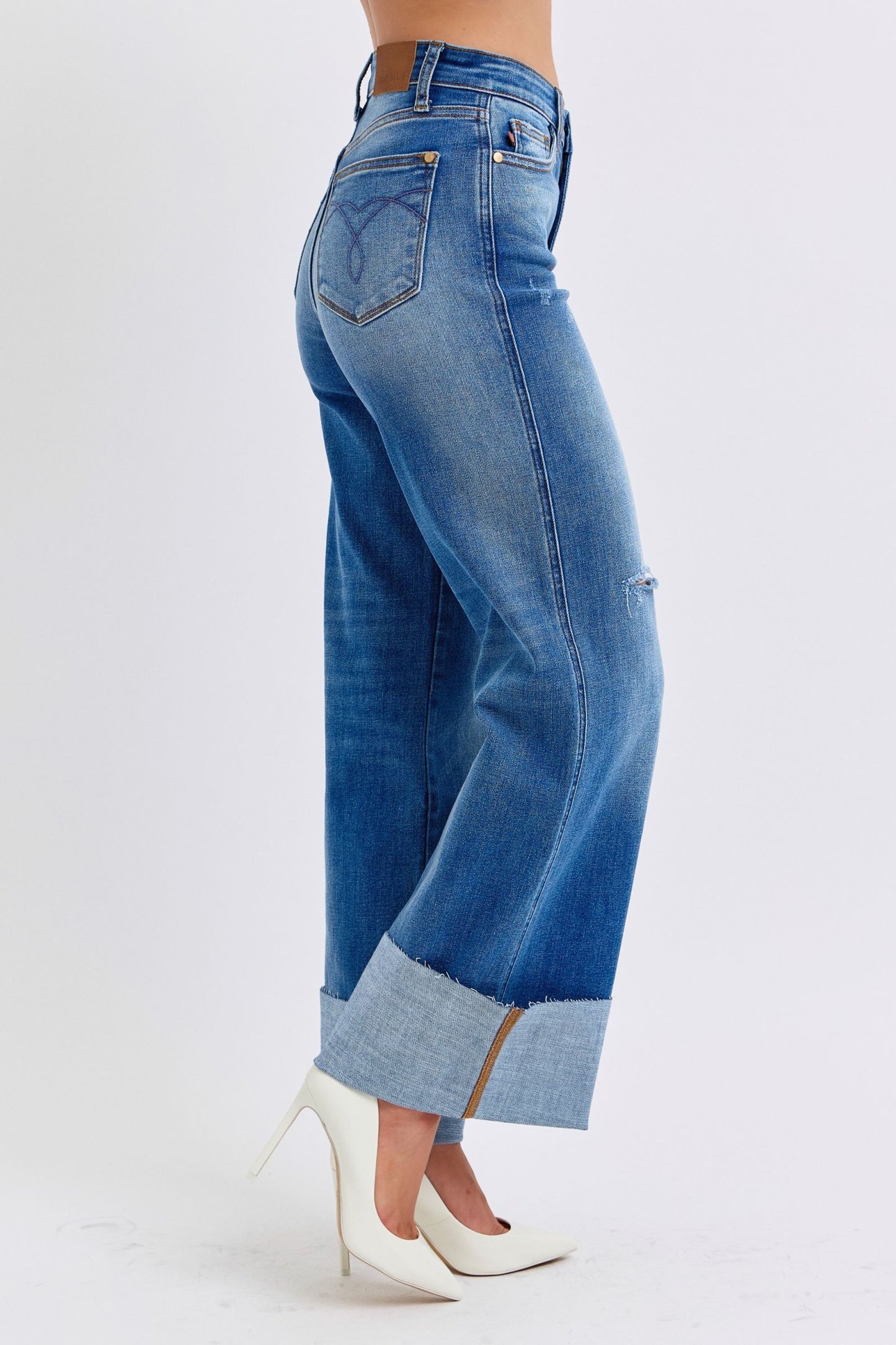 Judy Blue Full Size Distressed High Waist Wide Leg Jeans - Harmony Haven - Essentials