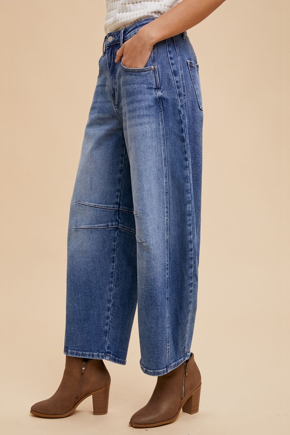Annie Wear Mid Rise Barrel Leg Jeans with Pockets - Harmony Haven - Essentials