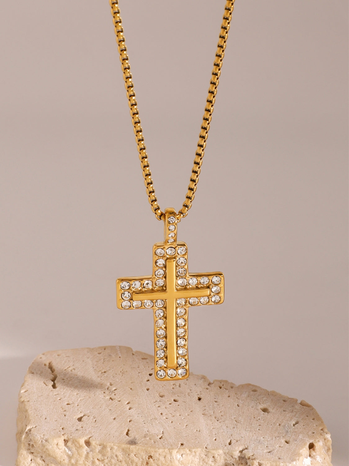 18K Gold-Plated Inlaid Zircon Cross Necklace - Harmony Haven - Essentials