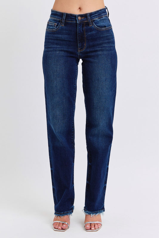 Judy Blue Full Size Raw Hem Straight Leg Jeans - Harmony Haven - Essentials