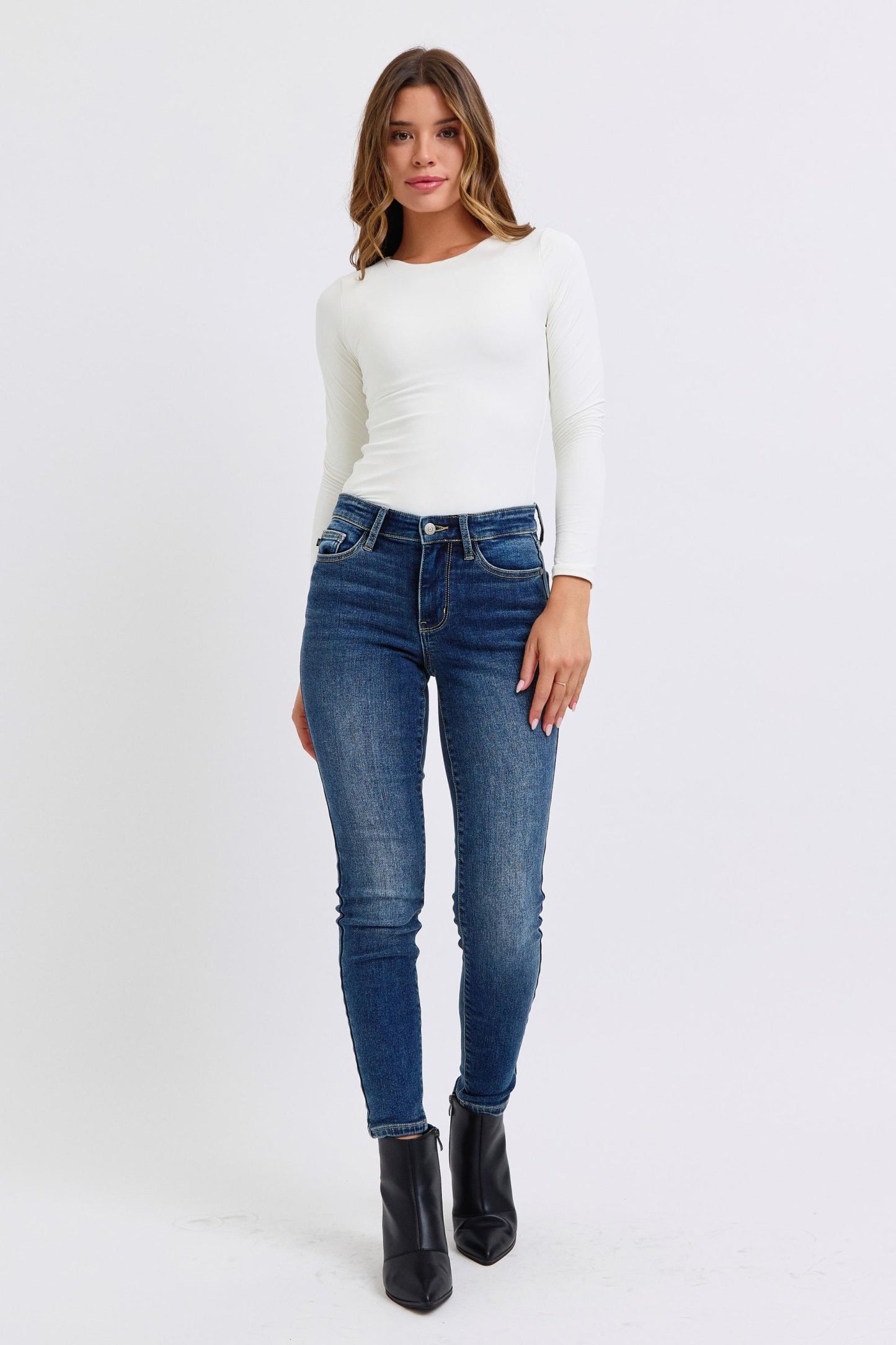 Judy Blue Full Size Run Mid-Rise Waist Skinny Jeans with Thermal Lining - Harmony Haven - Essentials