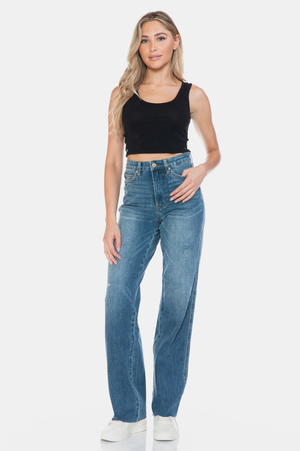 Judy Blue Full Size Tummy Control Cut Raw Hem Straight Jeans - Harmony Haven - Essentials