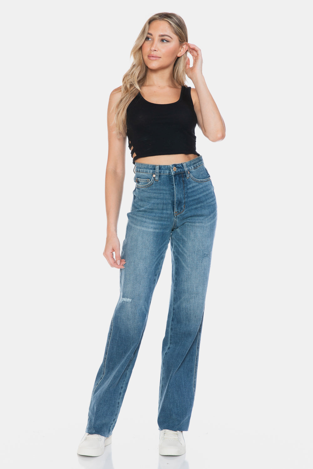 Judy Blue Full Size Tummy Control Cut Raw Hem Straight Jeans - Harmony Haven - Essentials