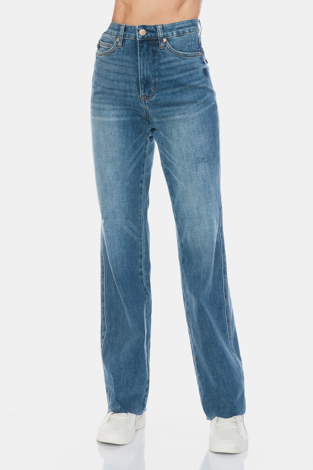 Judy Blue Full Size Tummy Control Cut Raw Hem Straight Jeans - Harmony Haven - Essentials
