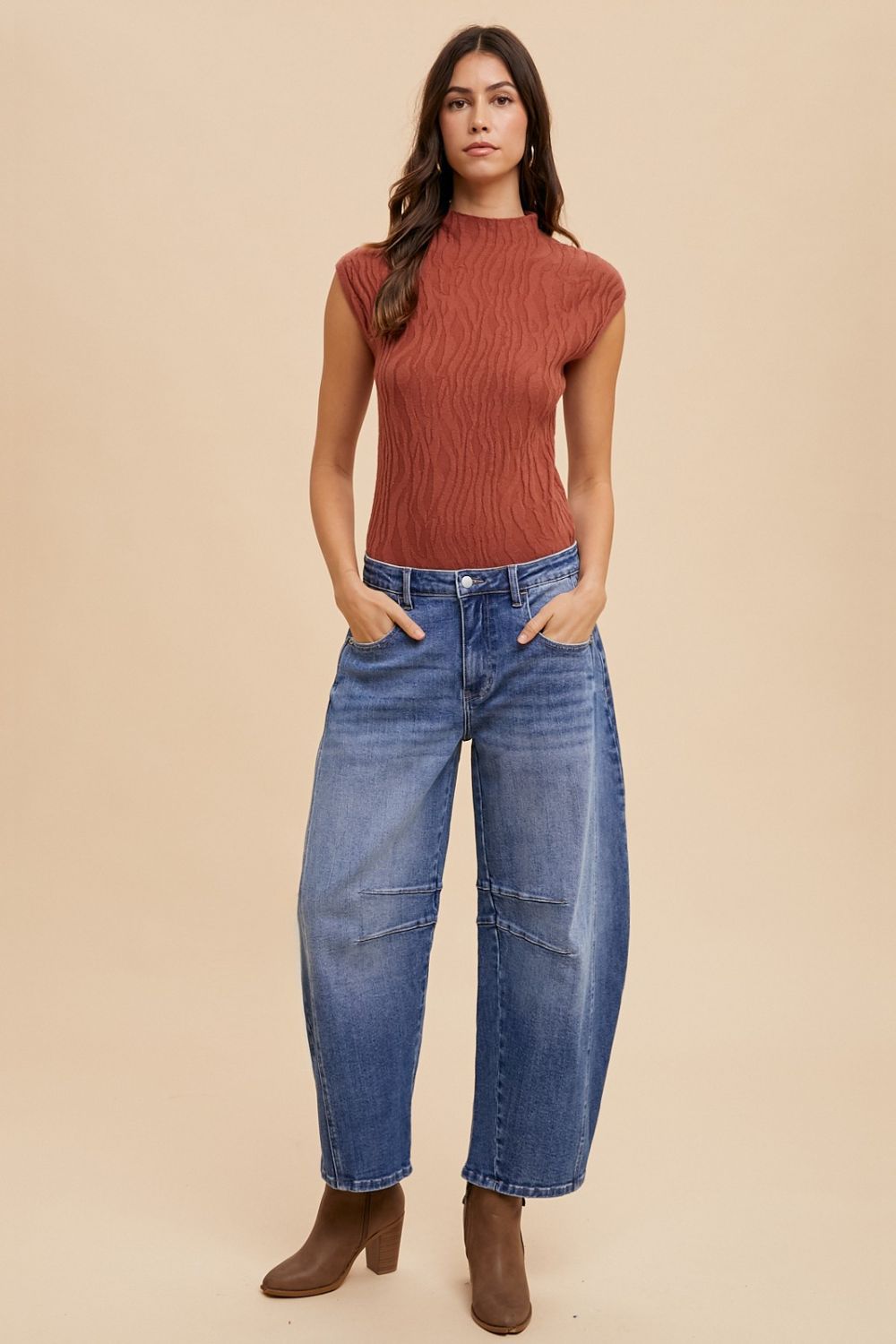 Annie Wear Mid Rise Barrel Leg Jeans with Pockets - Harmony Haven - Essentials