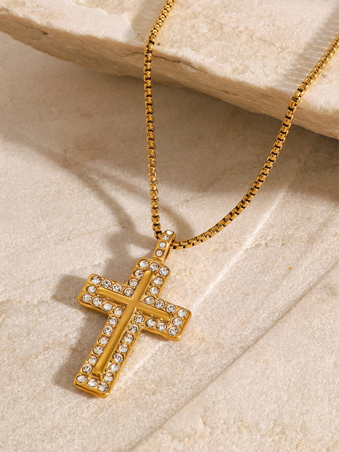18K Gold-Plated Inlaid Zircon Cross Necklace - Harmony Haven - Essentials