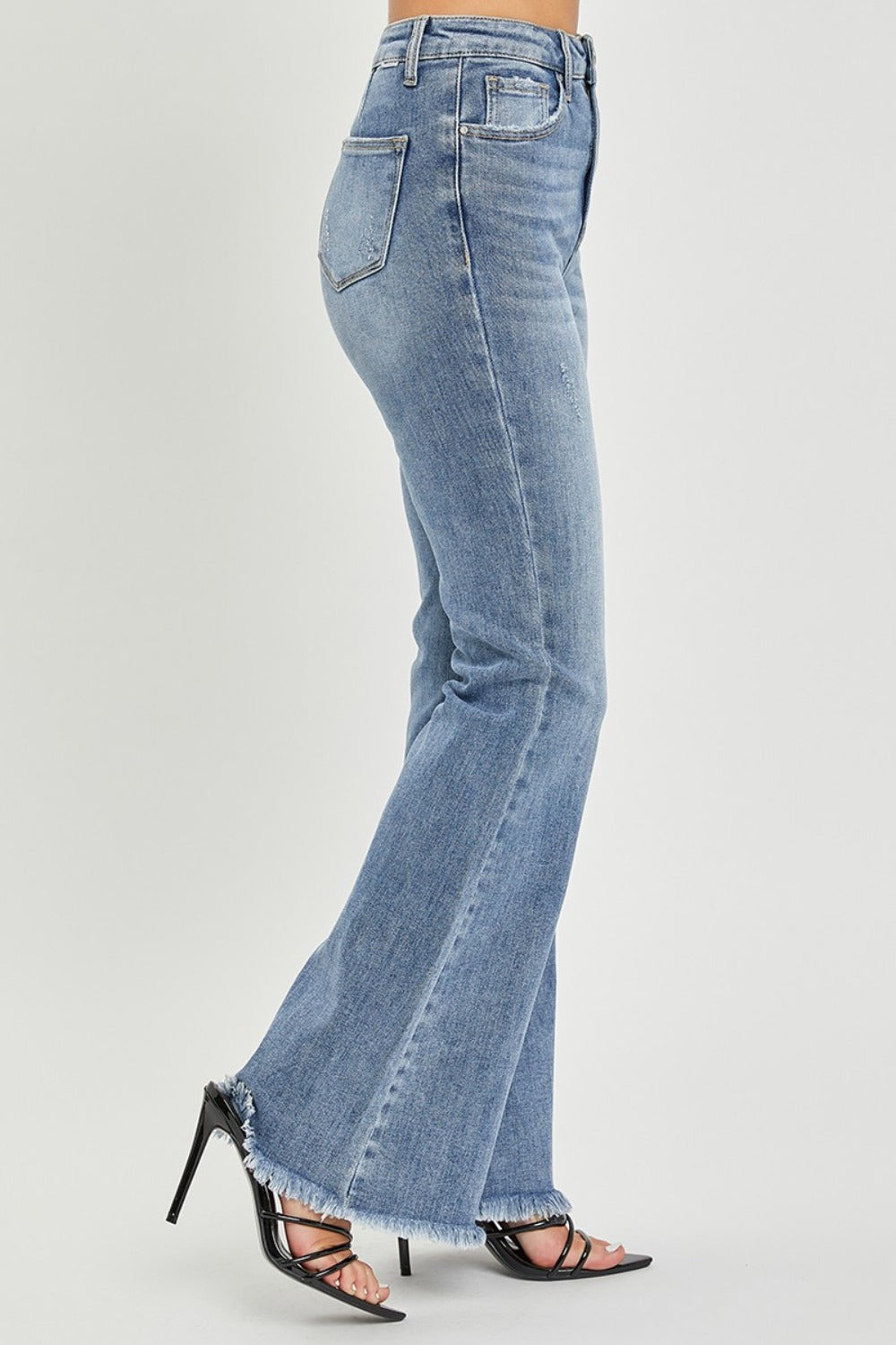 RISEN Full Size High Waist Raw Hem Flare Jeans - Harmony Haven - Essentials