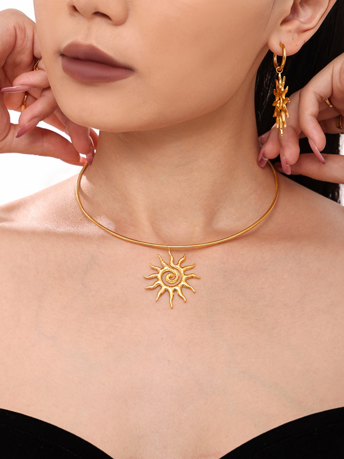 18K Gold-Plated Sun Necklace and Earrings 2 Piece Jewelry Set - Harmony Haven - Essentials