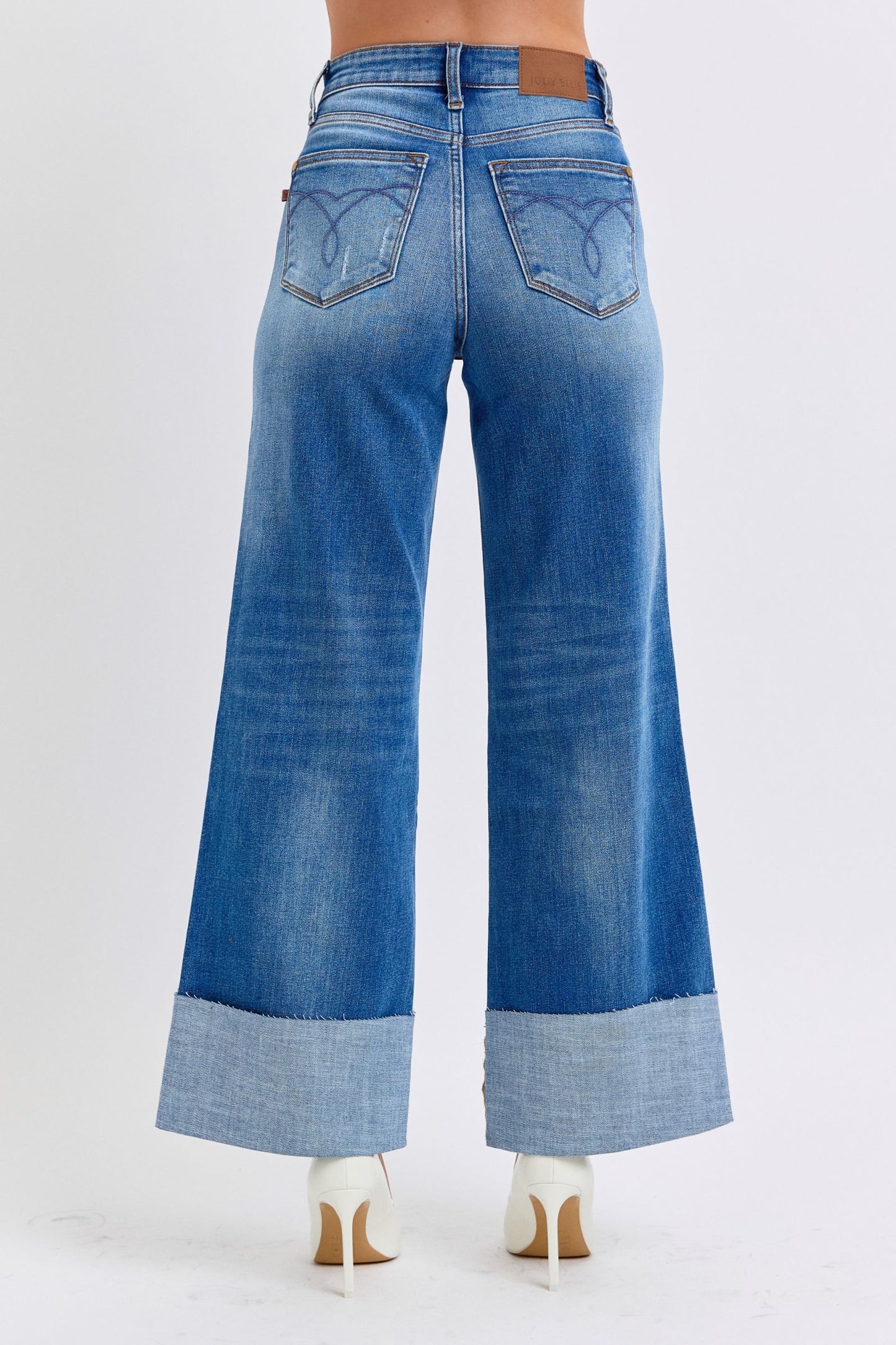 Judy Blue Full Size Distressed High Waist Wide Leg Jeans - Harmony Haven - Essentials