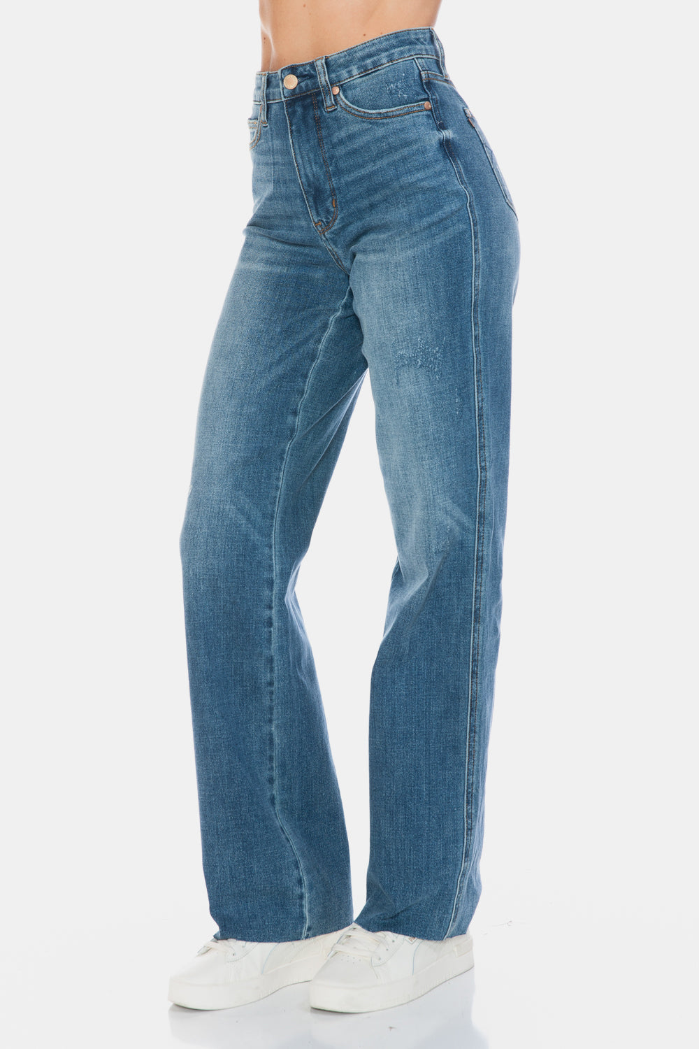 Judy Blue Full Size Tummy Control Cut Raw Hem Straight Jeans - Harmony Haven - Essentials
