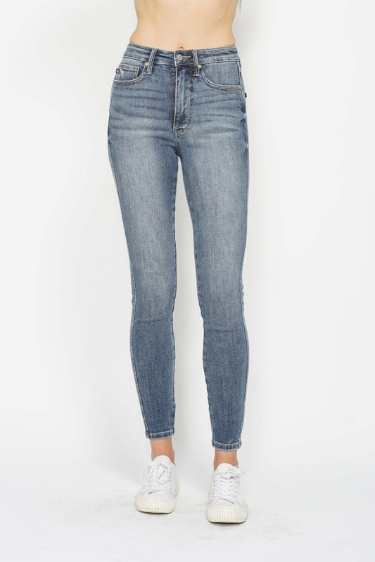 Judy Blue Full Size Tummy Control Contrast Wash Skinny Jeans - Harmony Haven - Essentials