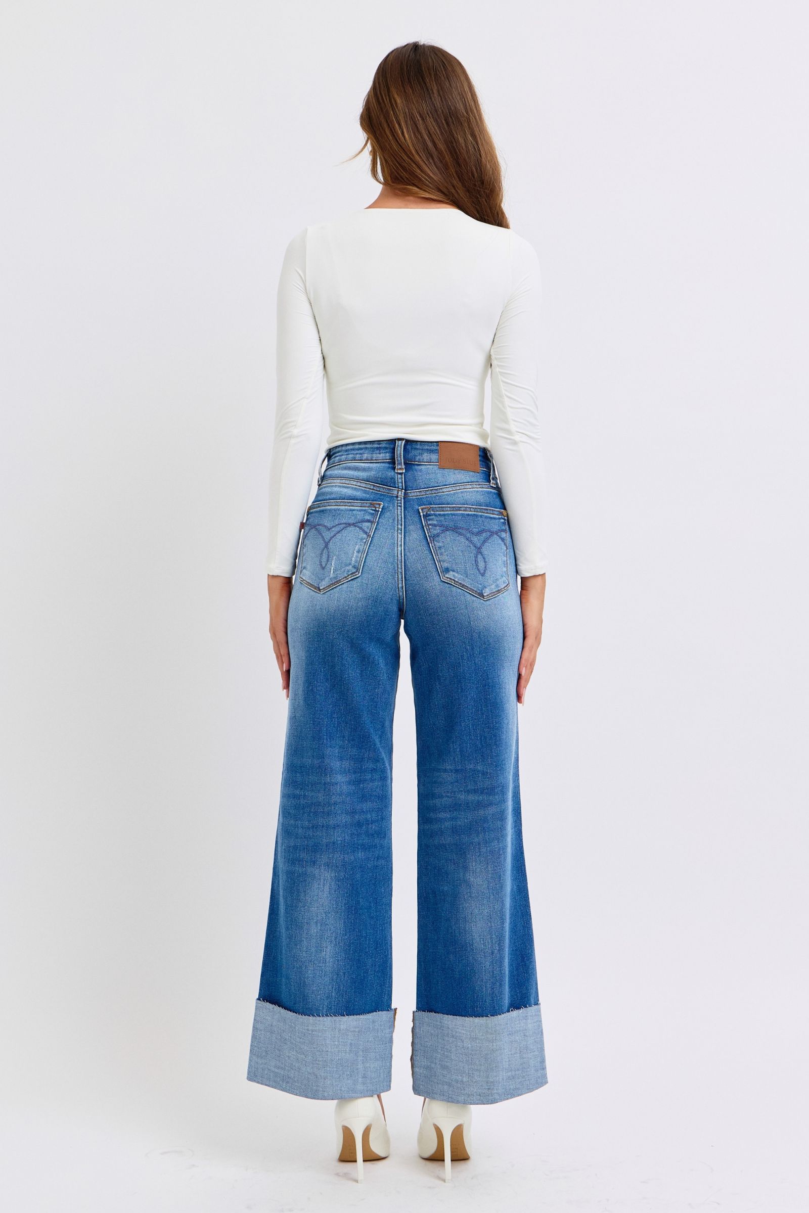 Judy Blue Full Size Distressed High Waist Wide Leg Jeans - Harmony Haven - Essentials
