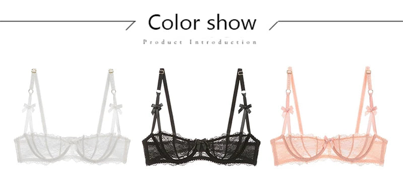 Women's Sheer Floral Lace Balconette Bra – Unlined Underwire Half-Cup Lingerie - Harmony Haven - Essentials
