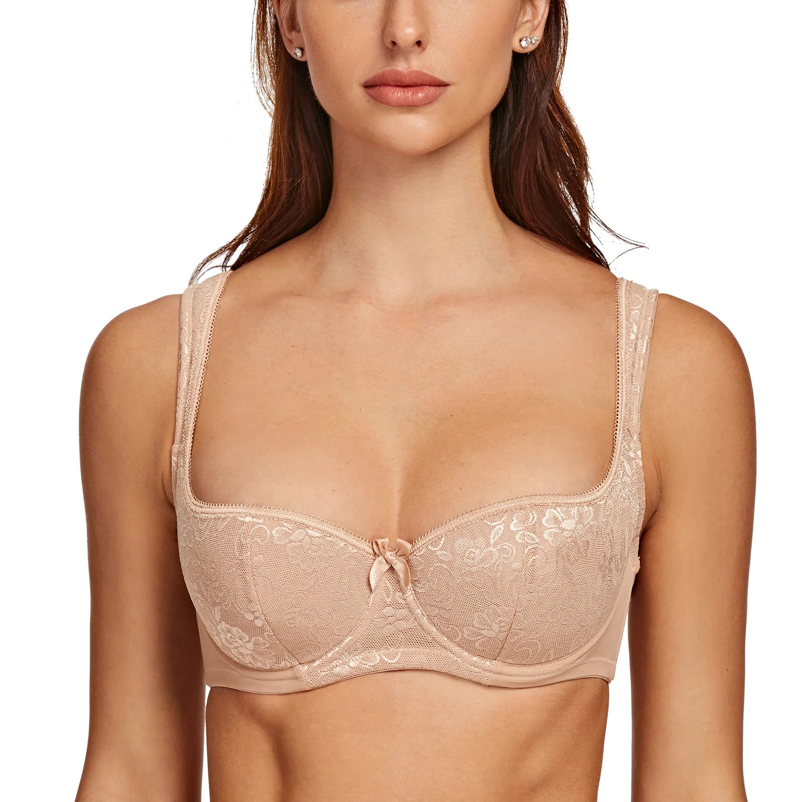 Women's Lace Balconette Bra – Lightly Padded Half-Cup Underwire Lingerie - Harmony Haven - Essentials