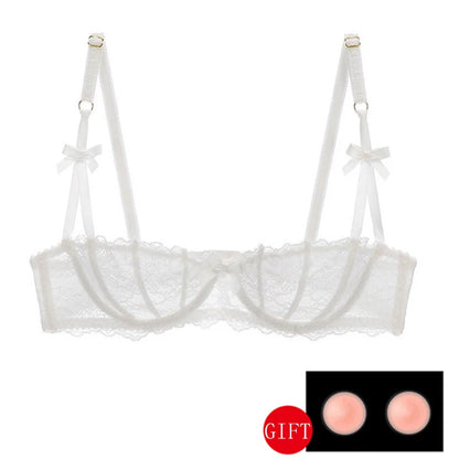 Women's Sheer Floral Lace Balconette Bra – Unlined Underwire Half-Cup Lingerie - Harmony Haven - Essentials