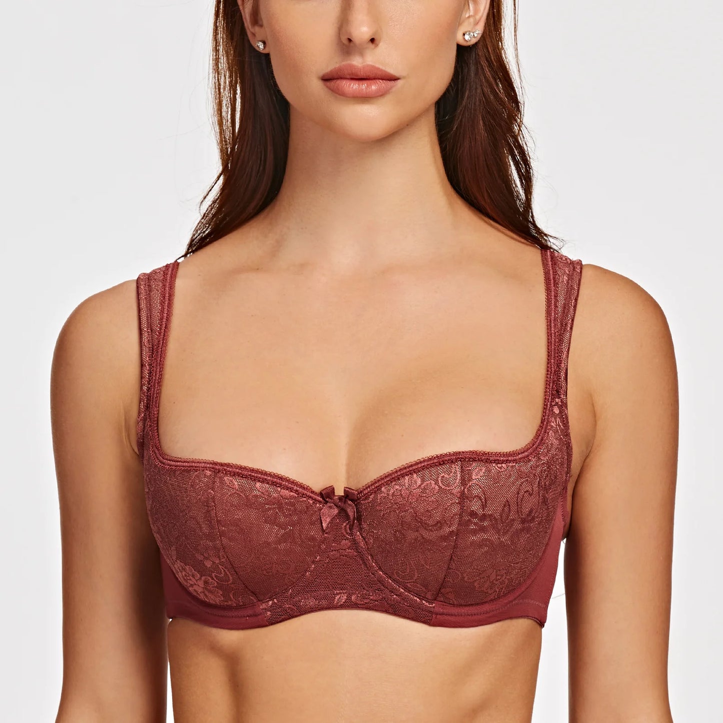 Women's Lace Balconette Bra – Lightly Padded Half-Cup Underwire Lingerie - Harmony Haven - Essentials