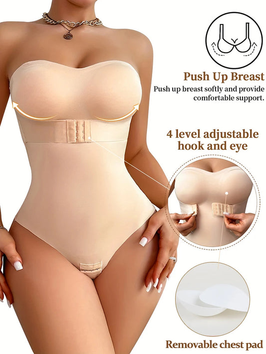Plus Size Strapless Thong Bodysuit – Seamless Firm Tummy Control Shapewear - Harmony Haven - Essentials