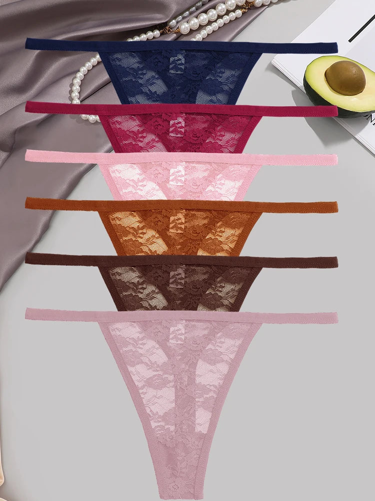 6-Piece Women's Lace Thong Set – Sexy Breathable Low-Rise G-Strings - Harmony Haven - Essentials