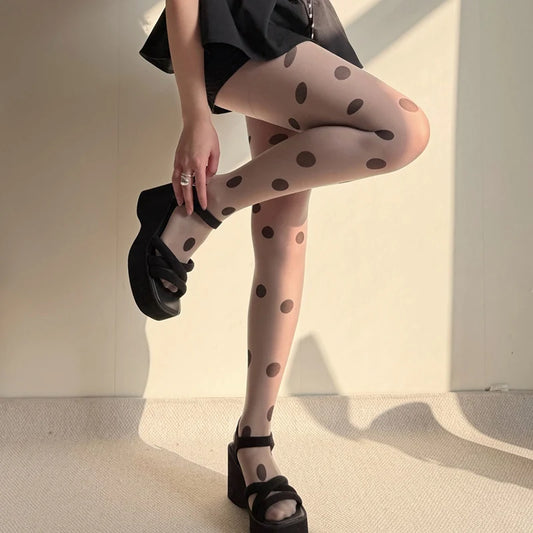 Women's Classic Polka Dot Sheer Tights – Elegant Transparent Pantyhose - Harmony Haven - Essentials