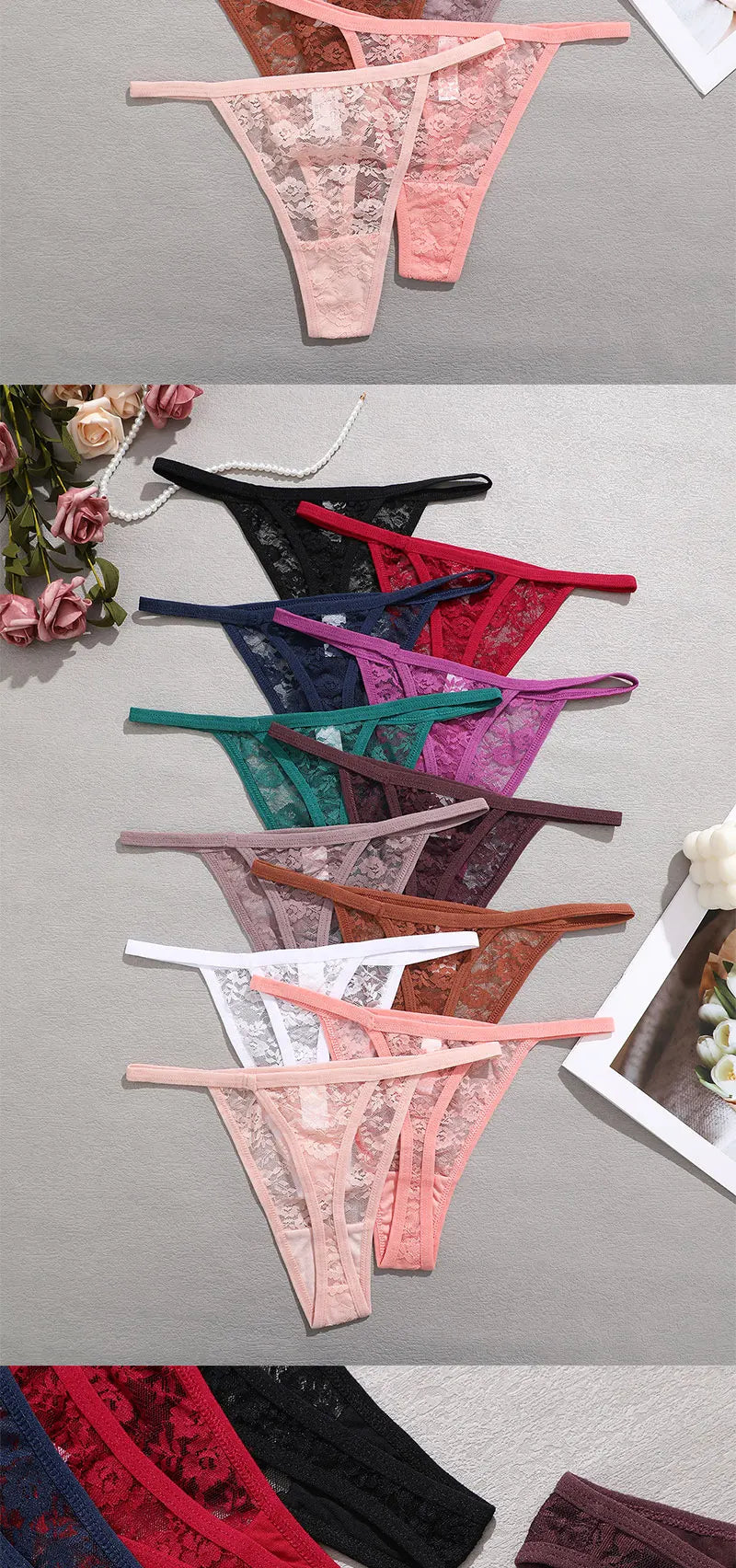 6-Piece Women's Lace Thong Set – Sexy Breathable Low-Rise G-Strings - Harmony Haven - Essentials