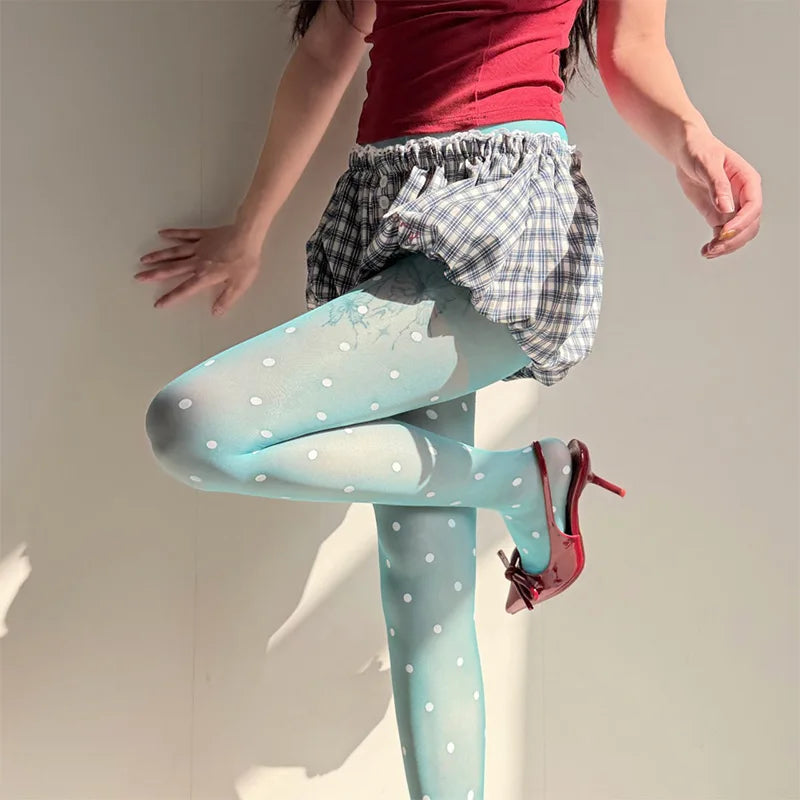 Women's Bold Polka Dot Sheer Tights – Retro Mesh Fashion Stockings - Harmony Haven - Essentials