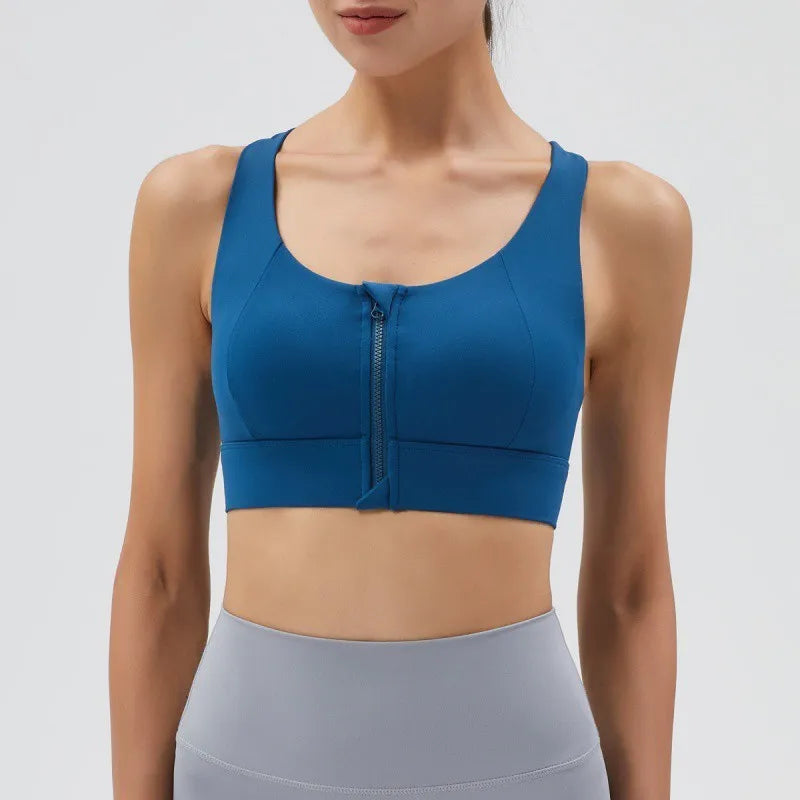 High-Impact Front-Zipper Sports Bra | Shockproof Wireless Gym & Yoga Vest - Harmony Haven - Essentials