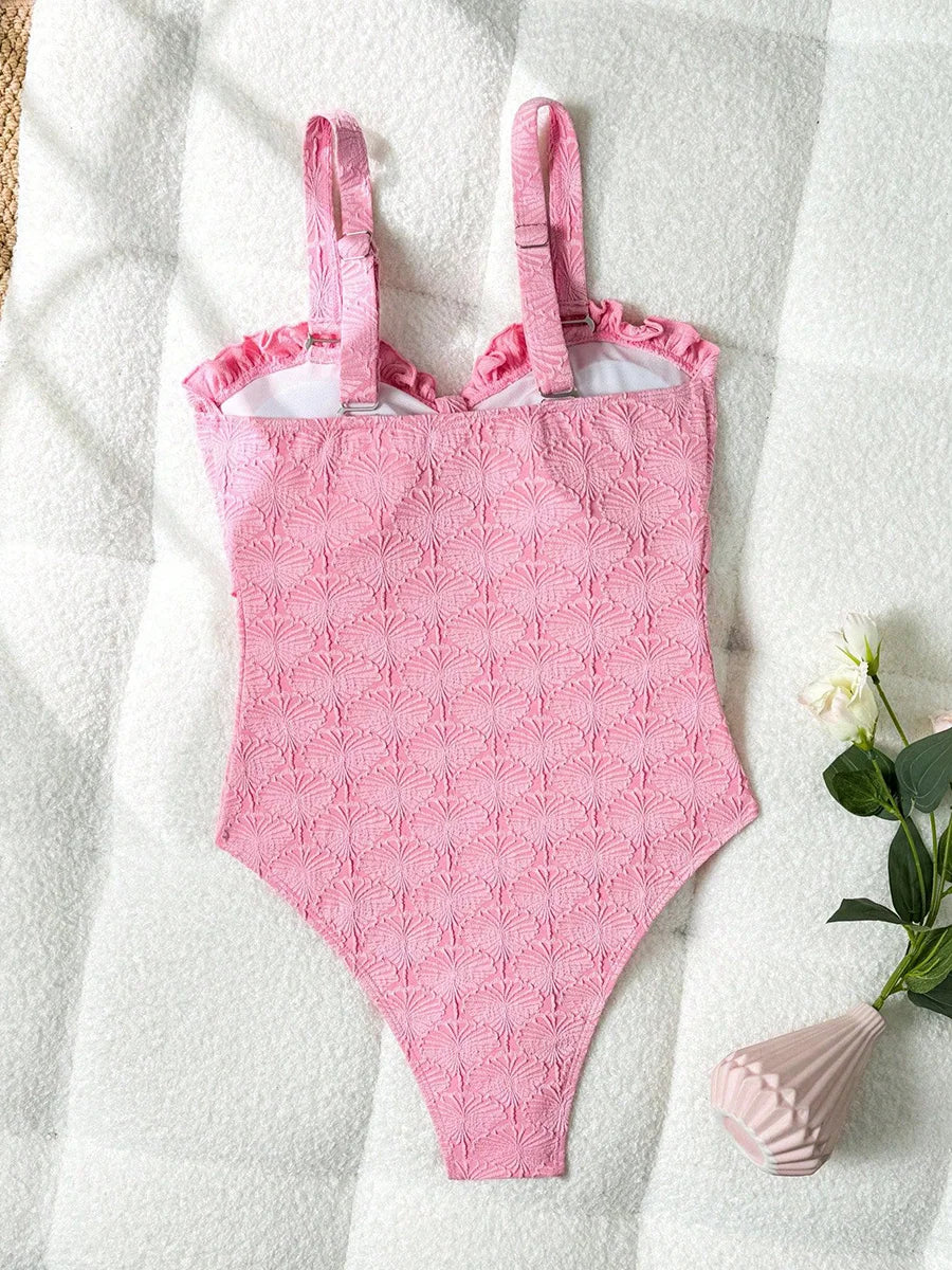 Women's Floral Print One-Piece Swimsuit – Strapless Ruffle Off-Shoulder Monokini - Harmony Haven - Essentials