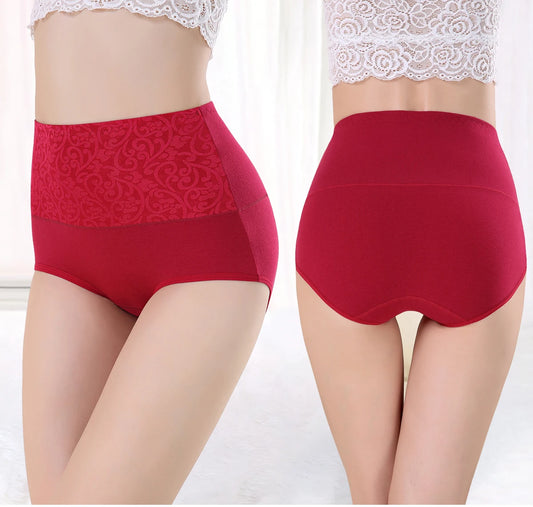 Women's Embroidered High-Waisted Cotton Briefs – Breathable Full-Coverage Everyday Underwear - Harmony Haven - Essentials