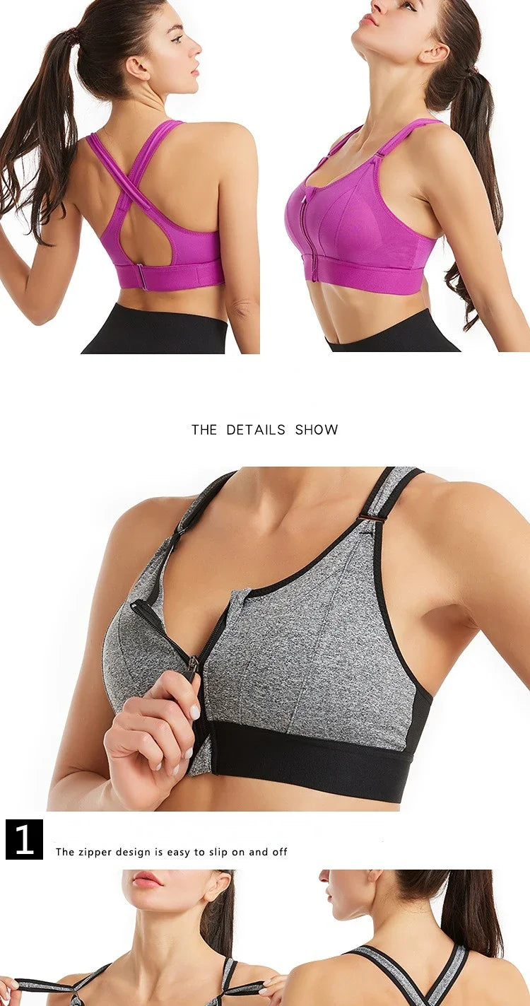 Women's Plus Size Front-Zipper Sports Bra – High-Impact Yoga & Workout Crop Tank - Harmony Haven - Essentials