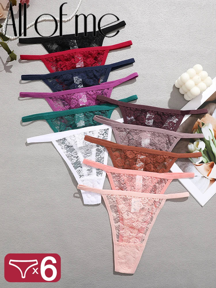 6-Piece Women's Lace Thong Set – Sexy Breathable Low-Rise G-Strings - Harmony Haven - Essentials