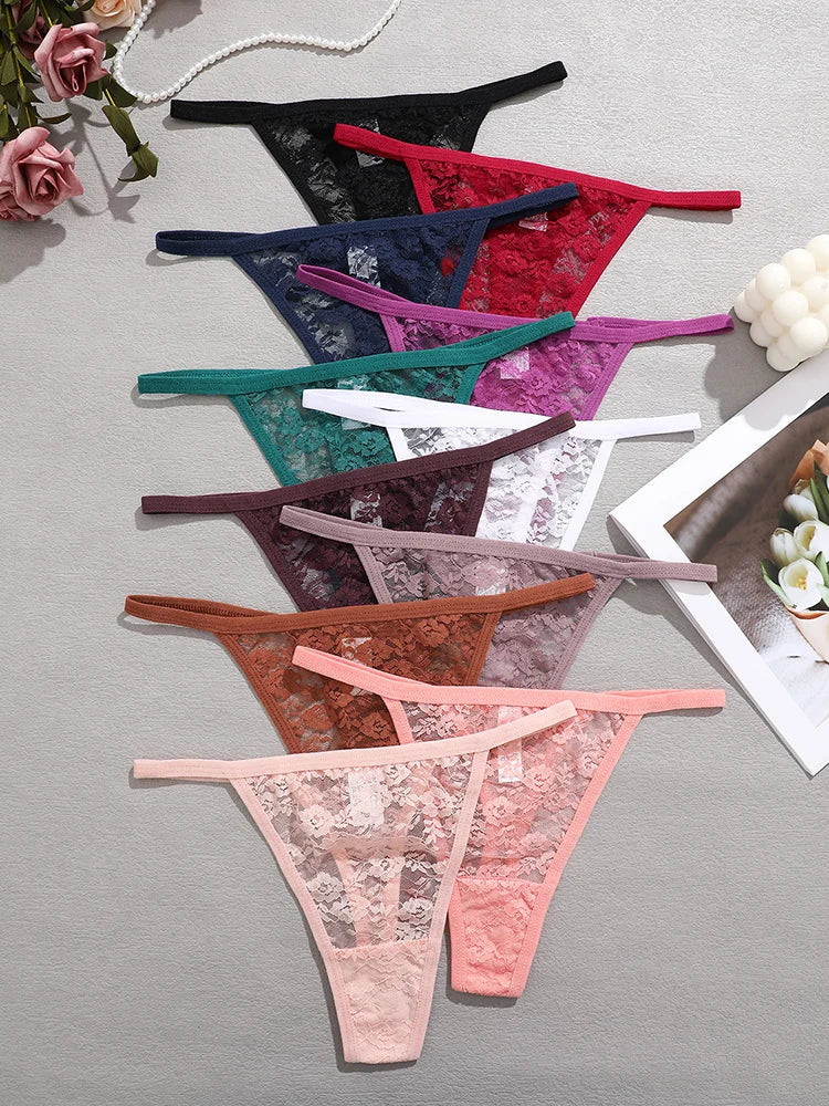 6-Piece Women's Lace Thong Set – Sexy Breathable Low-Rise G-Strings - Harmony Haven - Essentials