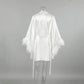 Women's Elegant Satin Bridal Morning Robe – Sheer Lace Accented Kimono Nightwear - Harmony Haven - Essentials